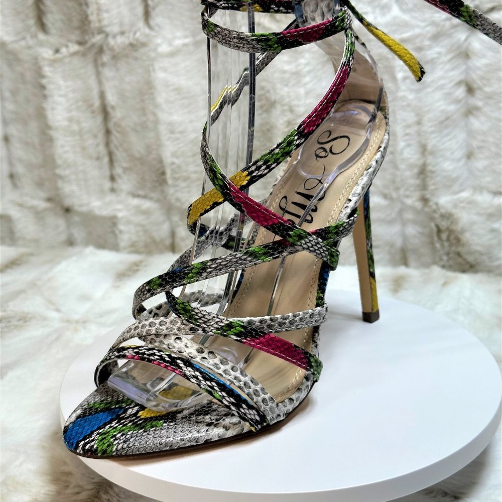 * So Me Multi Color Snake Strappy Wrap 4.5" Heels - Picture 4 of 8